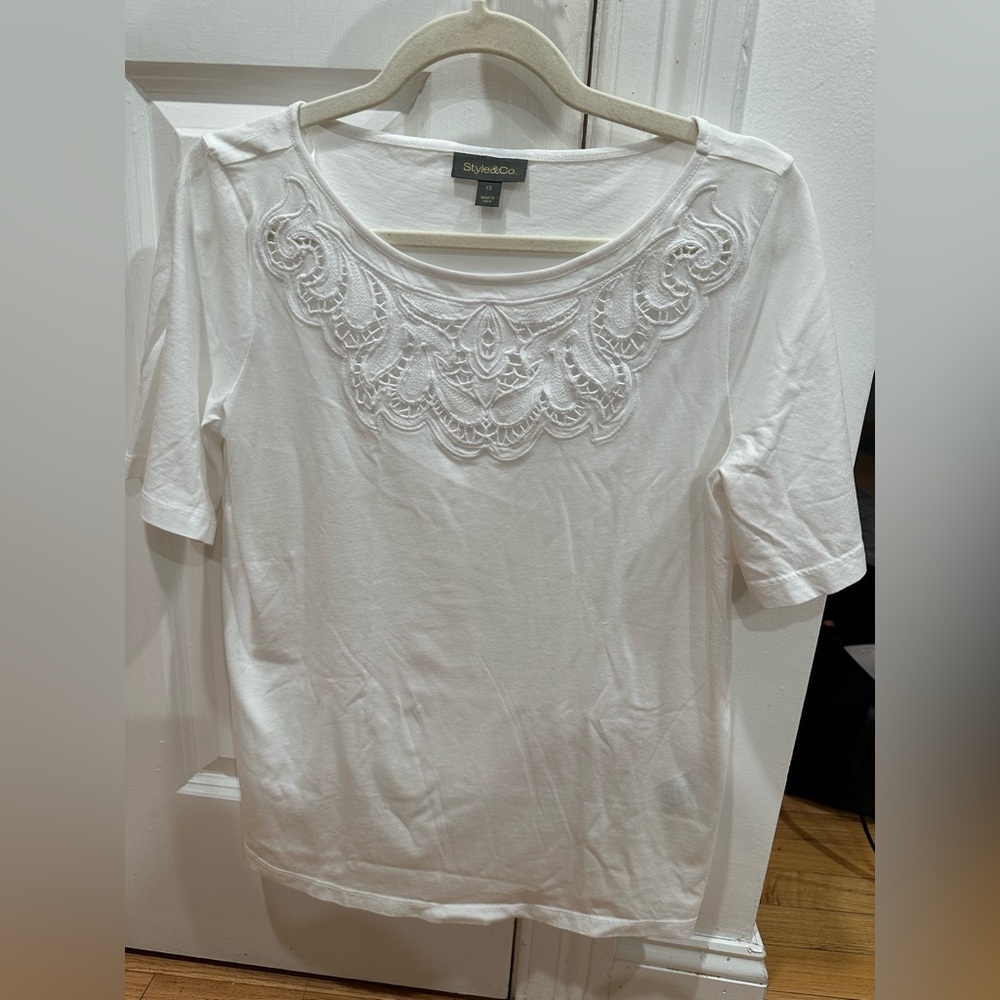 Style & Co. Cream Embroidered Blouse